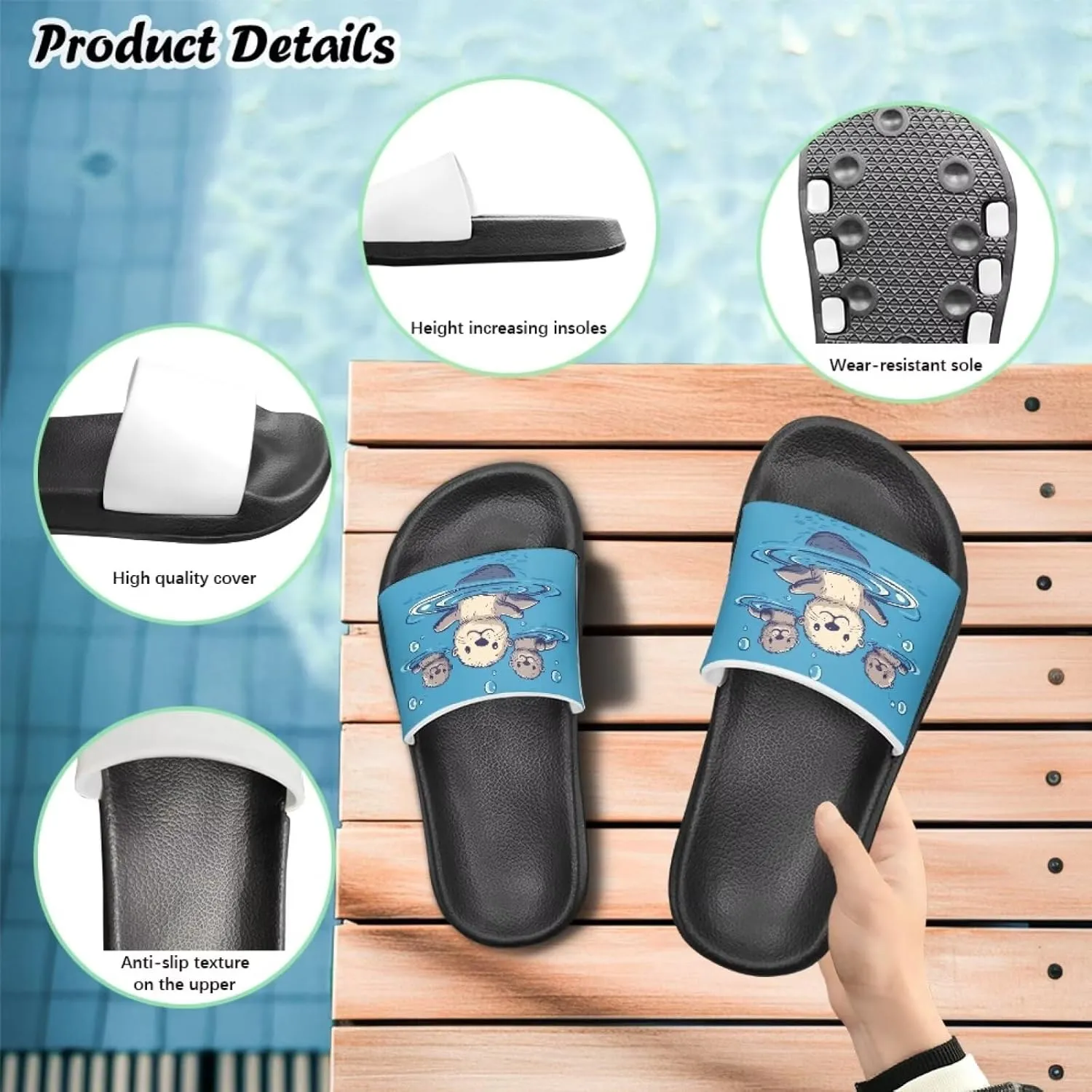 Boys Slides Kids Girls Slippers Blue Beach Sandals Cute Sea Animal Summer Shoes for Home Pool Gifts