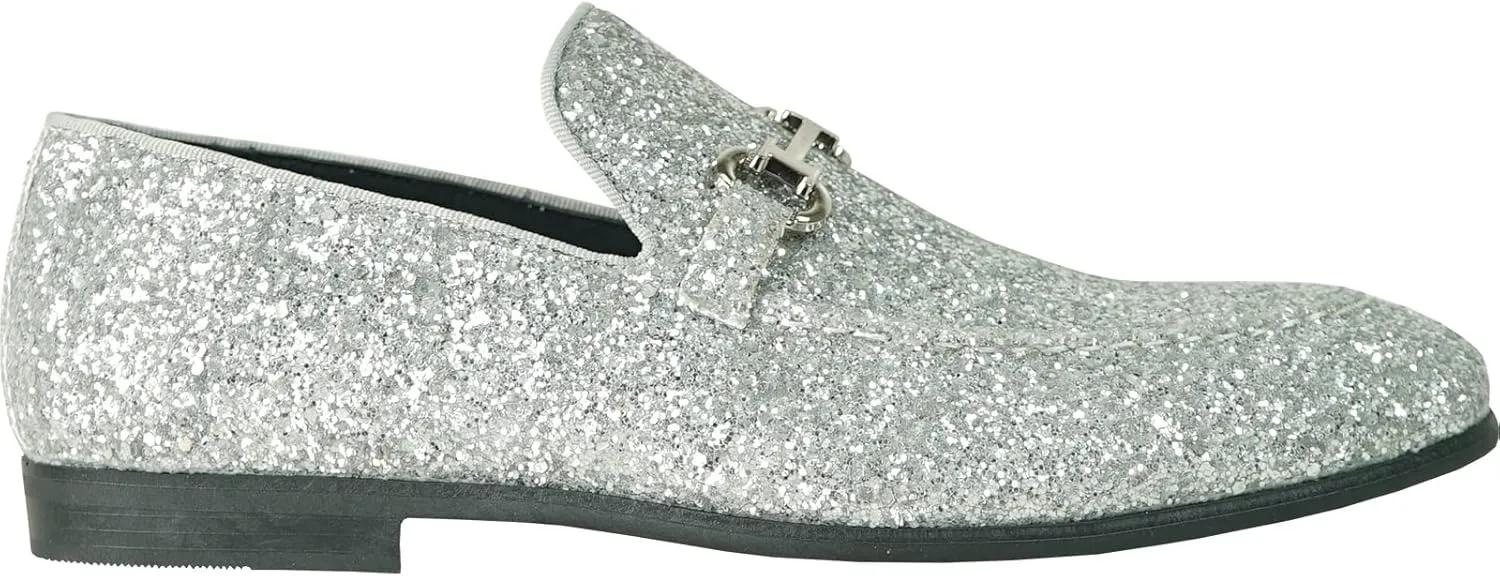bravo! Men Dress Shoe Prom Slip-on Loafer Lace-up Oxford Cap Toe Metallic Glitter for Wedding Prom Black Blue Green Gold Pink Pewter Purple Silver Red