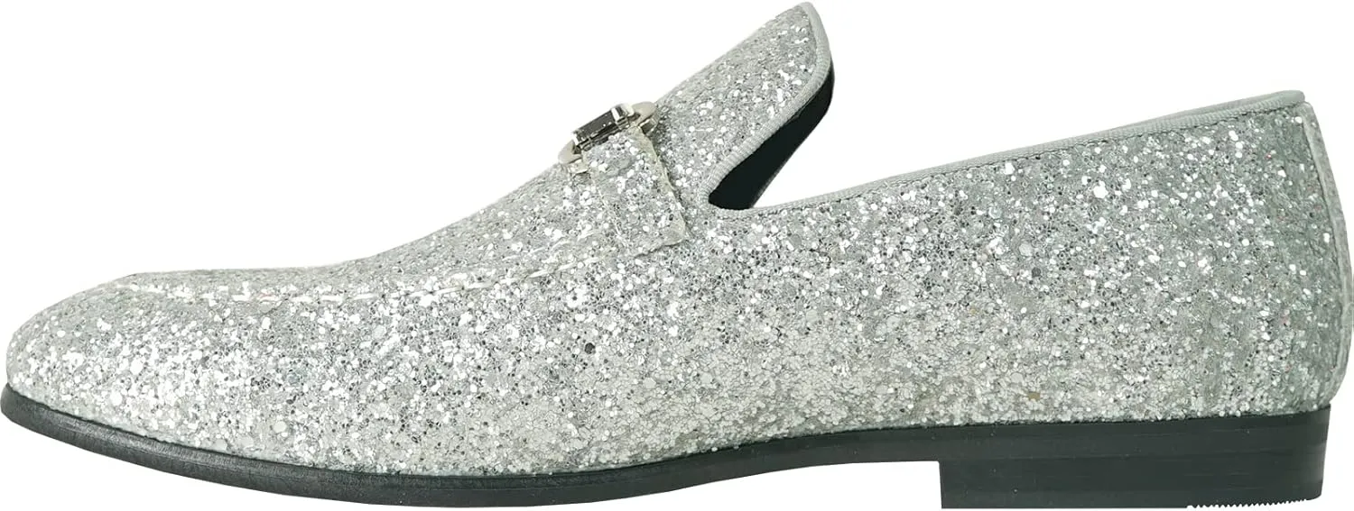 bravo! Men Dress Shoe Prom Slip-on Loafer Lace-up Oxford Cap Toe Metallic Glitter for Wedding Prom Black Blue Green Gold Pink Pewter Purple Silver Red