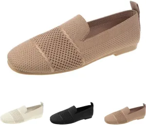 Breathable Knitted Flat Shoes for Women,Square Toe Comfort Walking Slip On Loafers,Lightweight Casual Summer Soft Sole Shoes