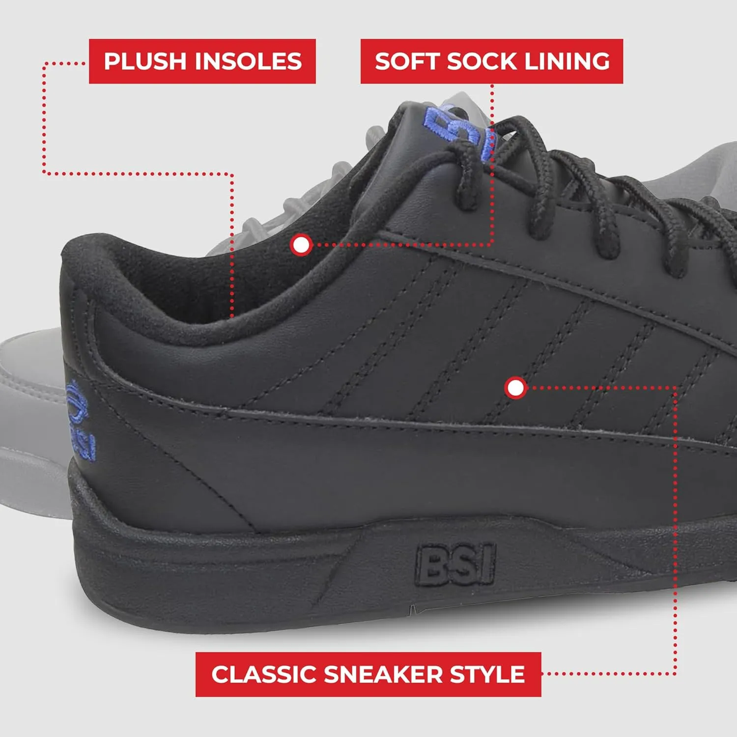 BSI Youth Boys Sport Bowling Shoe - Lightweight Leather Shoes with Cushioned Support, White/Black, Kids