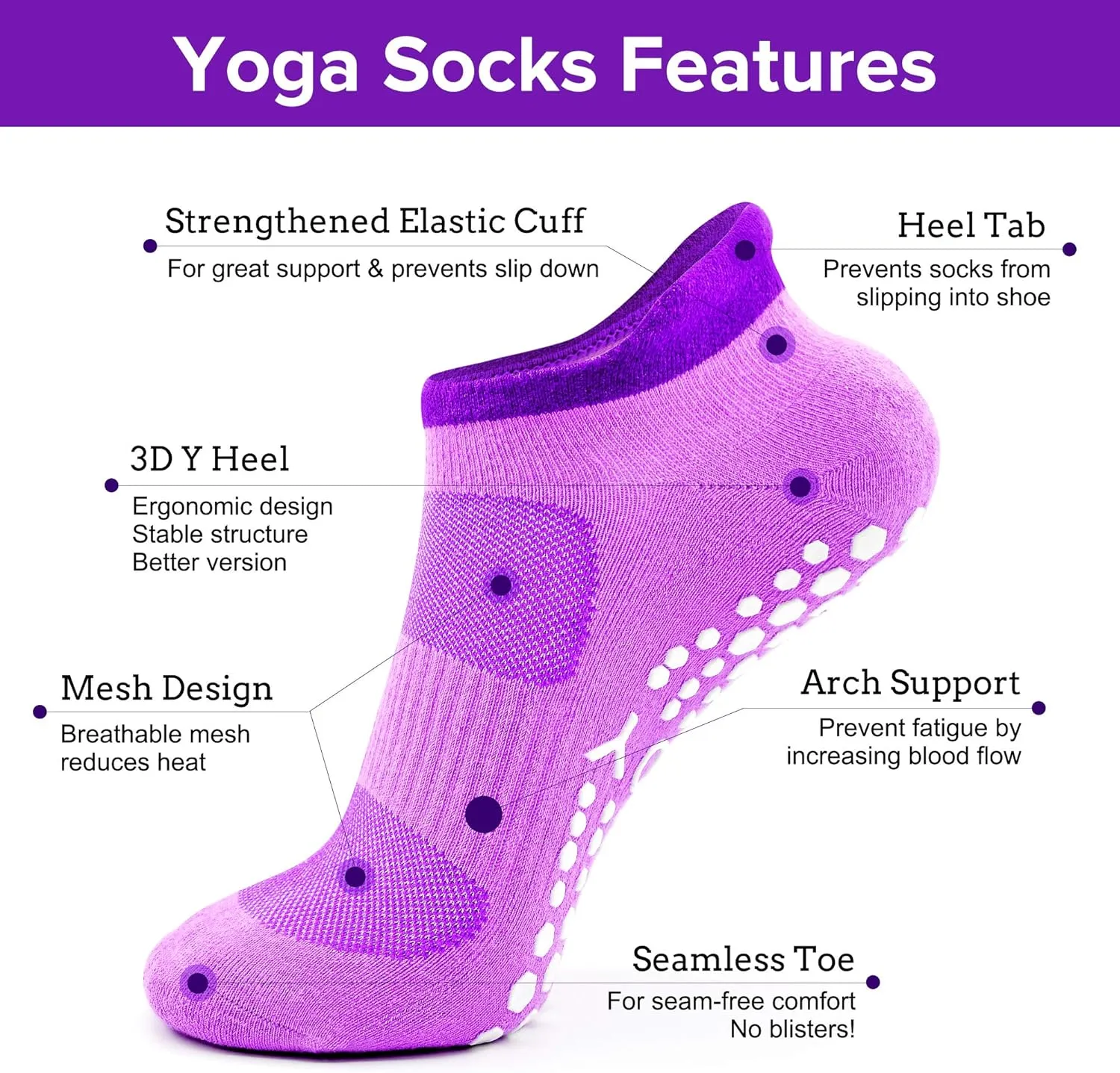 Busy Socks 2 Pack Non Slip Yoga Pilates Fitness Hospital Grip Socks for Women Men, Non Skid Barre Dance Ankle Cushioned Sock