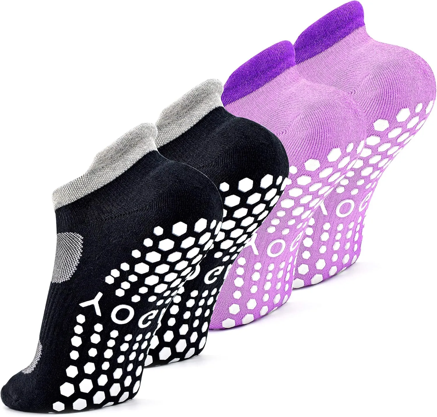 Busy Socks 2 Pack Non Slip Yoga Pilates Fitness Hospital Grip Socks for Women Men, Non Skid Barre Dance Ankle Cushioned Sock