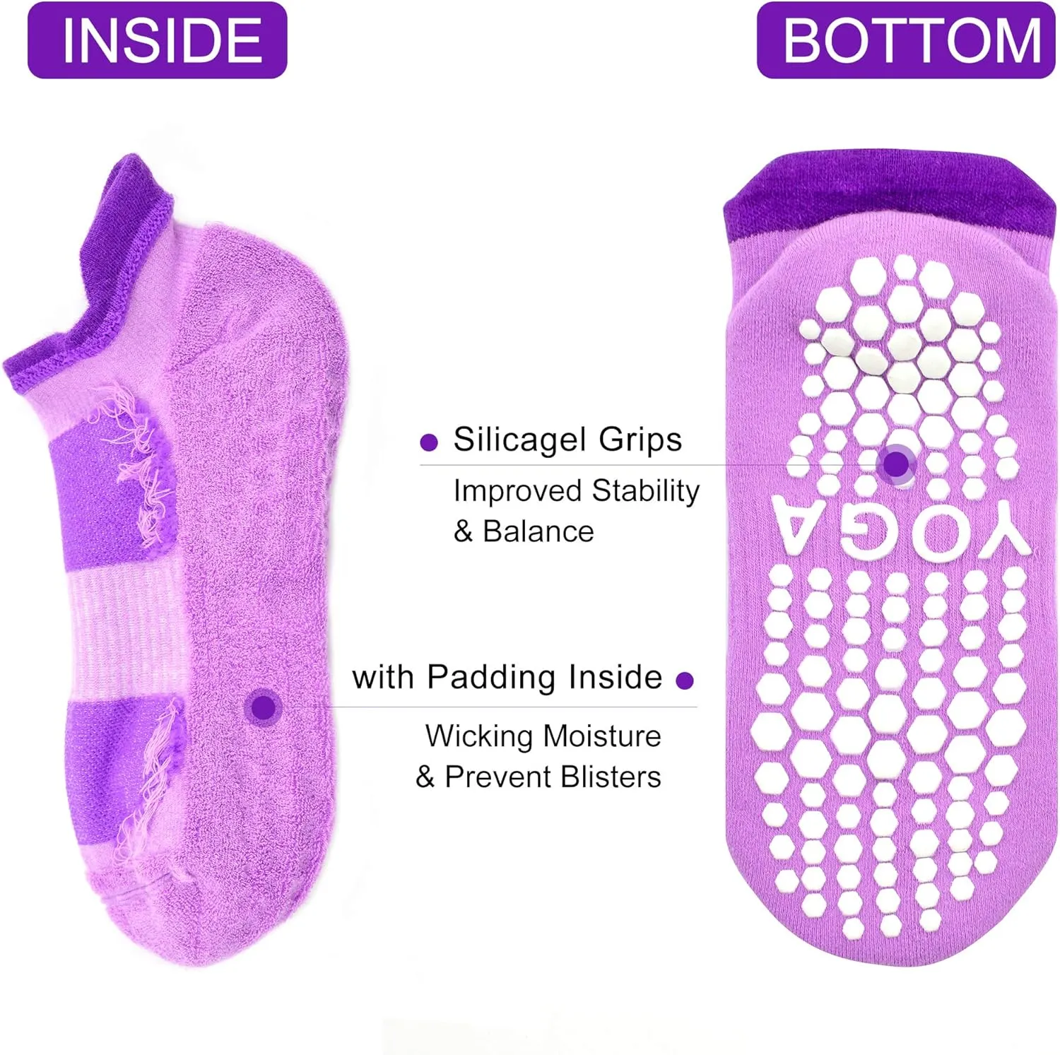 Busy Socks 2 Pack Non Slip Yoga Pilates Fitness Hospital Grip Socks for Women Men, Non Skid Barre Dance Ankle Cushioned Sock