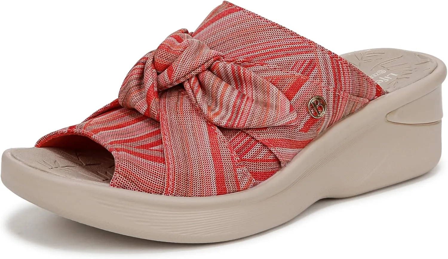 BZees Womens Smile Slide Sandal Coral Weekend Stripe Fabric 7.5 W