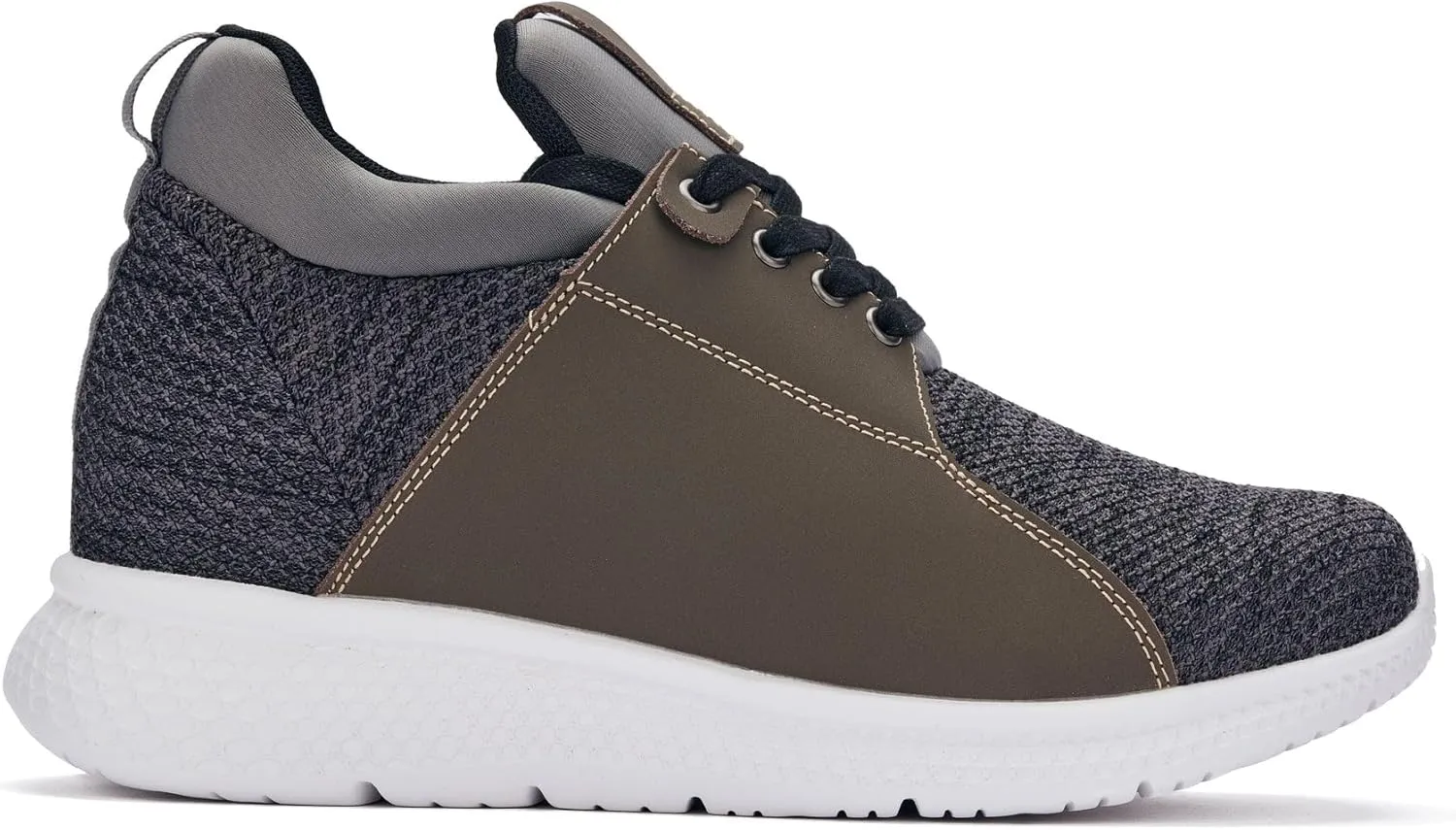 CALTO Men's Invisible Height Increasing Elevator Trainer Shoes - Grey Knitted Lace-up Lightweight Fashion Sneakers - 3.2 Inches Taller - H71923 - Size 9 D(M) US