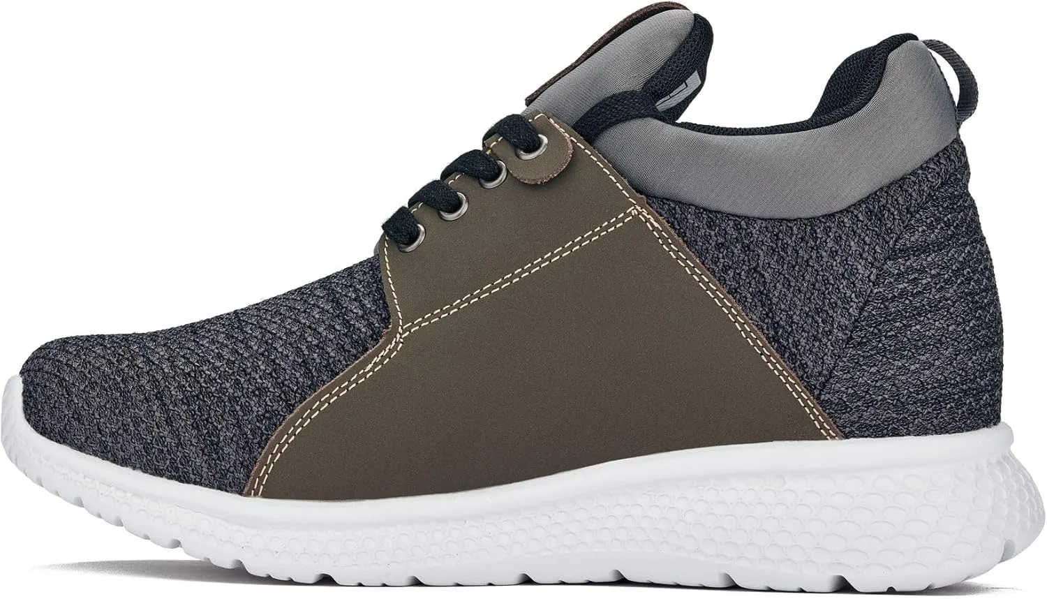CALTO Men's Invisible Height Increasing Elevator Trainer Shoes - Grey Knitted Lace-up Lightweight Fashion Sneakers - 3.2 Inches Taller - H71923 - Size 9 D(M) US