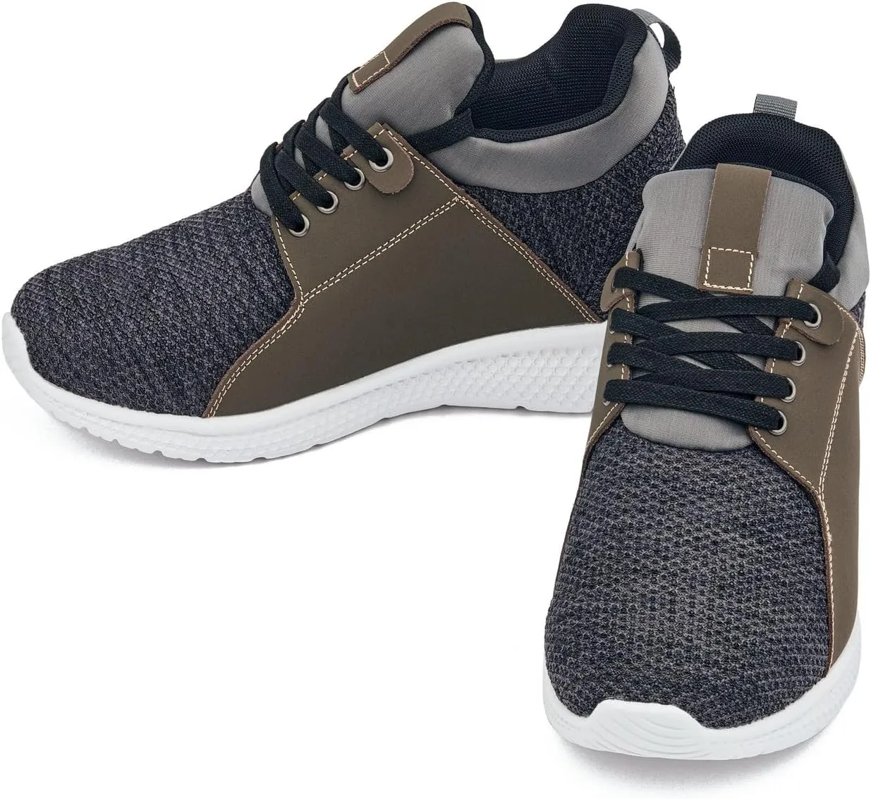CALTO Men's Invisible Height Increasing Elevator Trainer Shoes - Grey Knitted Lace-up Lightweight Fashion Sneakers - 3.2 Inches Taller - H71923 - Size 9 D(M) US