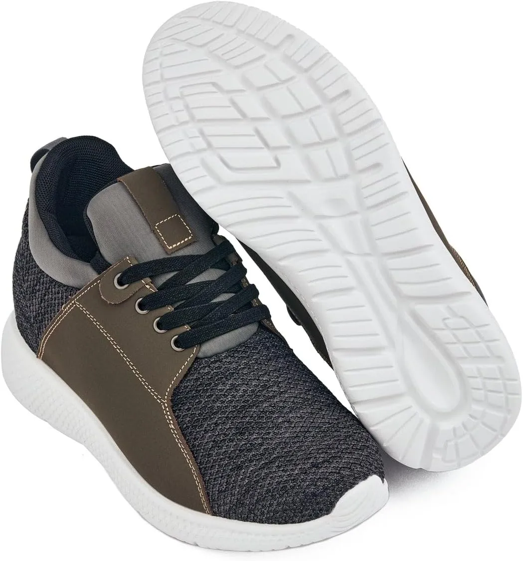 CALTO Men's Invisible Height Increasing Elevator Trainer Shoes - Grey Knitted Lace-up Lightweight Fashion Sneakers - 3.2 Inches Taller - H71923 - Size 9 D(M) US