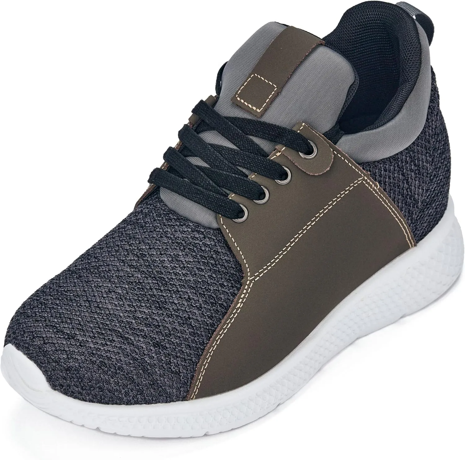 CALTO Men's Invisible Height Increasing Elevator Trainer Shoes - Grey Knitted Lace-up Lightweight Fashion Sneakers - 3.2 Inches Taller - H71923 - Size 9 D(M) US
