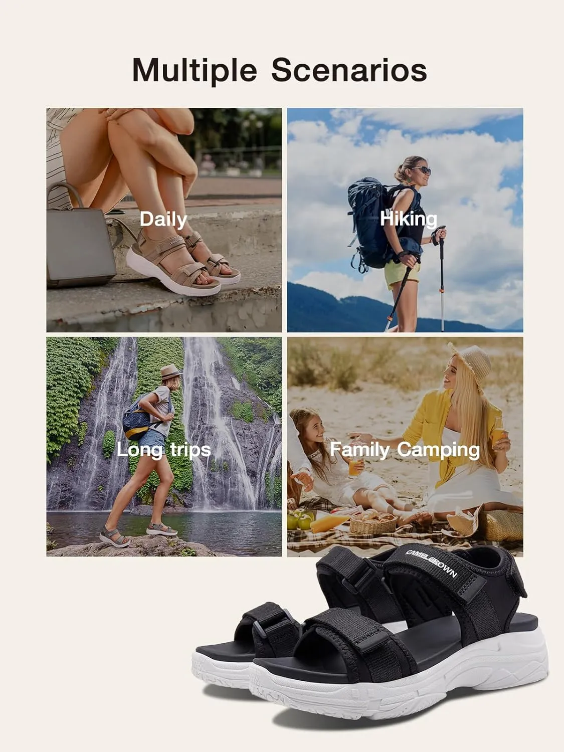 CAMEL CROWN Women's Athletic Sandals Comfortable Outdoor Walking Waterproof Lightweight Girls' Platform Shoes Open Toe Arch Support