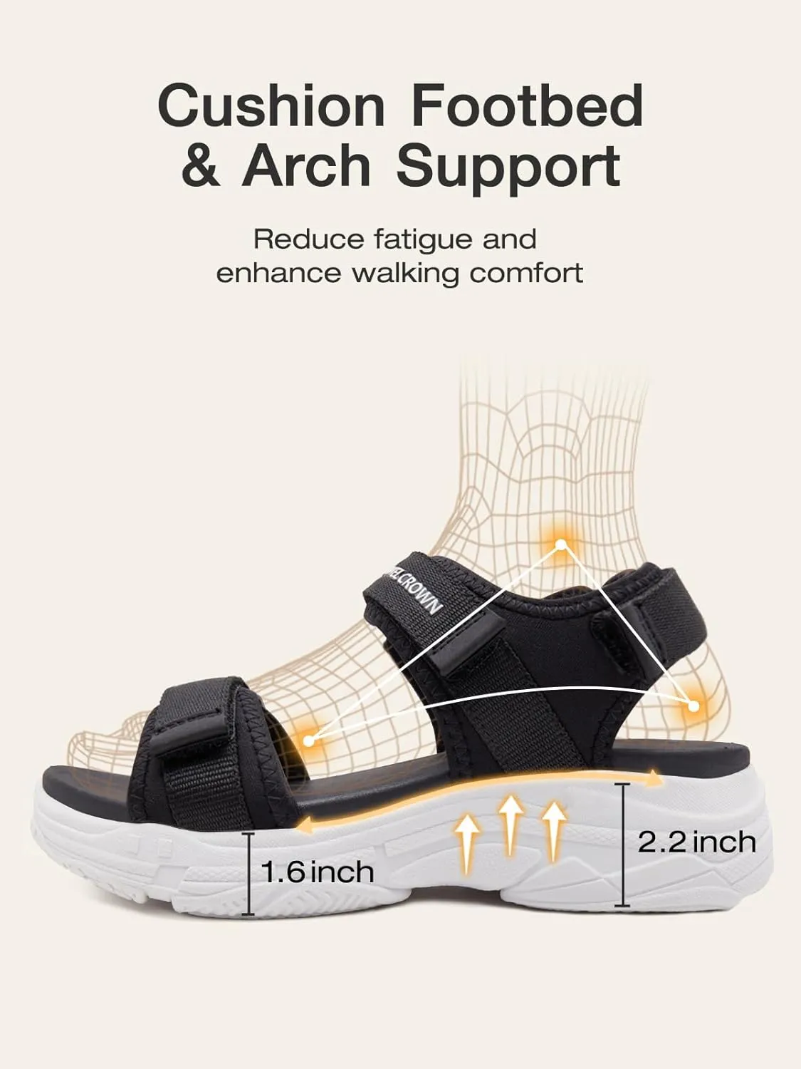 CAMEL CROWN Women's Athletic Sandals Comfortable Outdoor Walking Waterproof Lightweight Girls' Platform Shoes Open Toe Arch Support