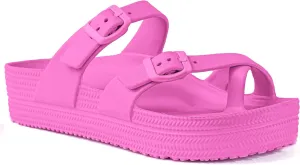 CAMVAVSR Womens Sandals with Arch Support - Comfortable Adjustable Buckles Beach Slides - Lightweight Summer Platform Sandal Chunky Cushioned