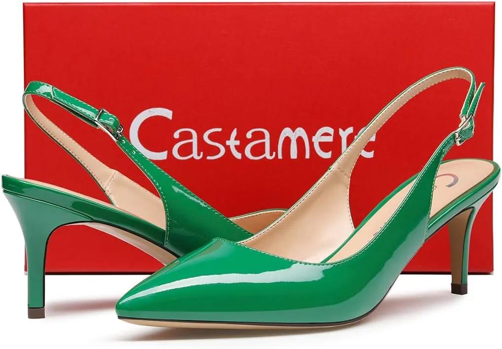 Castamere Womens Slingback Slip-on Kitten Heels Ankle-Strap Pumps Pointed Toe Sandals 6.5CM Stiletto Heel Pump