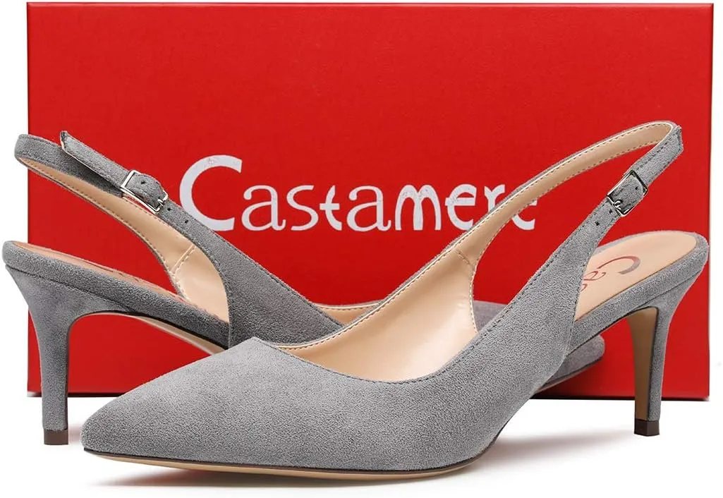 Castamere Womens Slingback Slip-on Kitten Heels Ankle-Strap Pumps Pointed Toe Sandals 6.5CM Stiletto Heel Pump