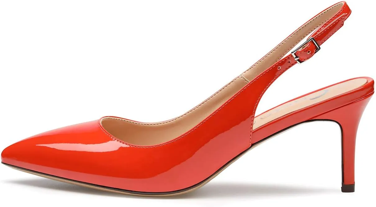 Castamere Womens Slingback Slip-on Kitten Heels Ankle-Strap Pumps Pointed Toe Sandals 6.5CM Stiletto Heel Pump