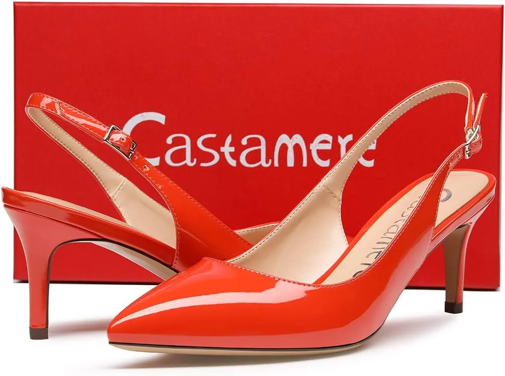 Castamere Womens Slingback Slip-on Kitten Heels Ankle-Strap Pumps Pointed Toe Sandals 6.5CM Stiletto Heel Pump