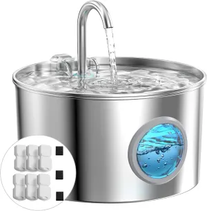 Cat Water Fountain Stainless Steel: Cat Fountain for Drinking - Pet Water Fountain for Cats Inside - 74oz/2.2L Quiet Cats Water Bowl Dispenser - Kitten Drinking Fountains - 6 Filters   3 Sponges