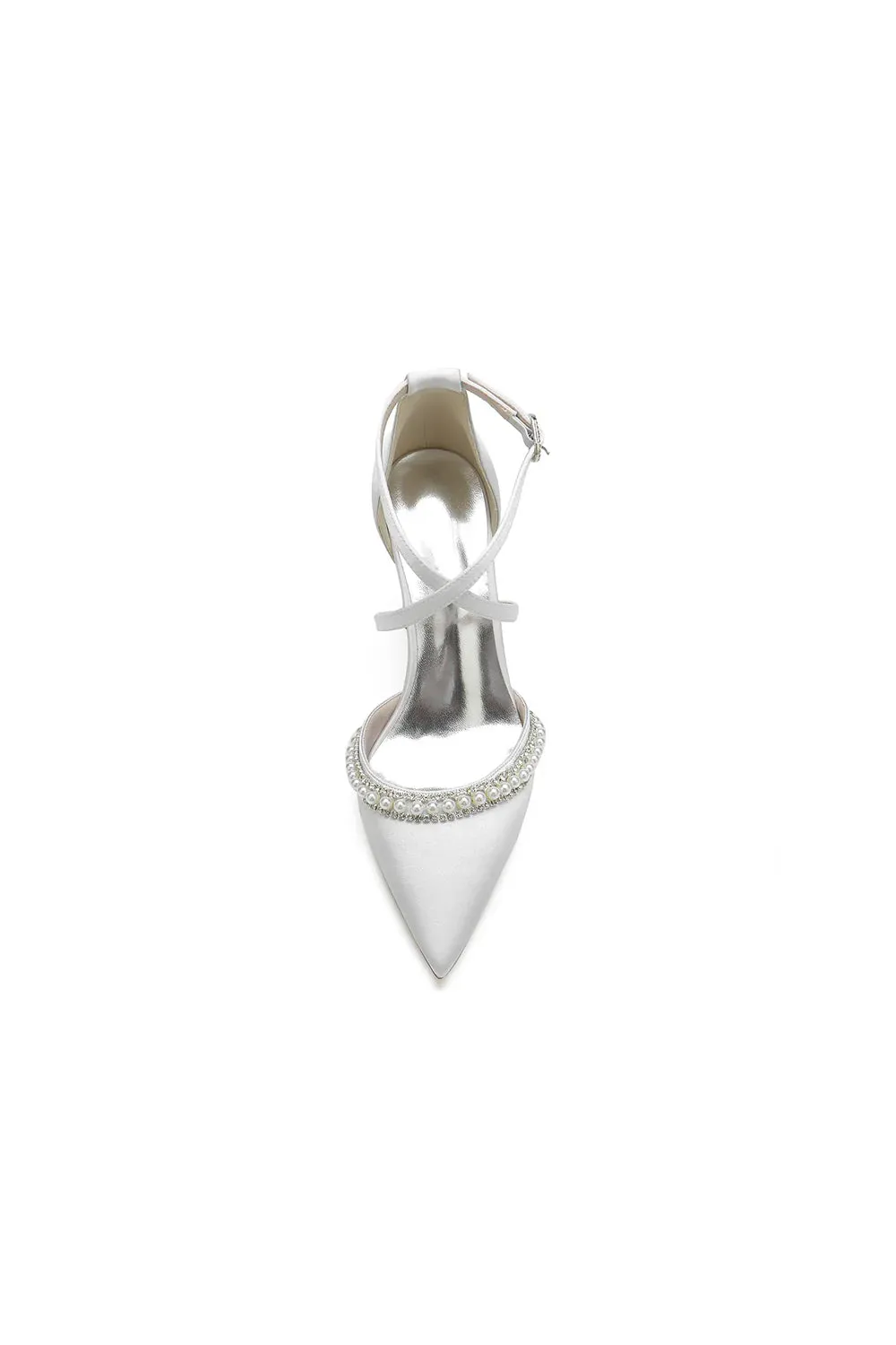Champagne Satin Pump with Pearl and Metal Accents