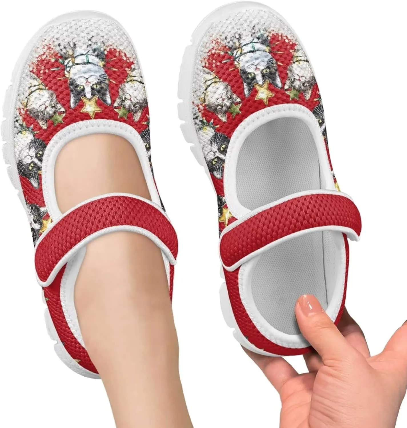 chaqlin Christmas Sneaker Mary Jane for Kids Slip On Casual Outdoor School Sports Shoes Lightweight Flat Walking Sneaker