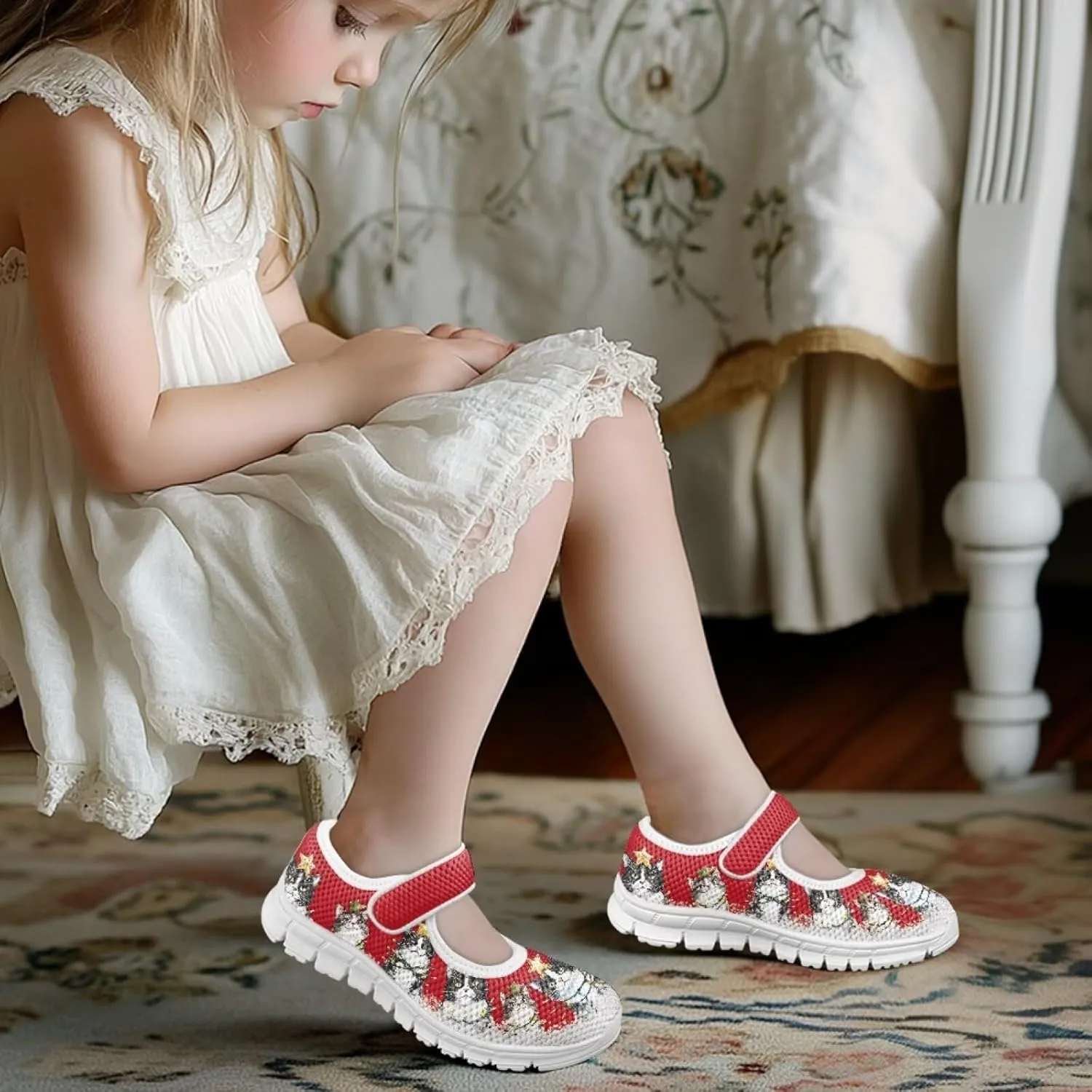 chaqlin Christmas Sneaker Mary Jane for Kids Slip On Casual Outdoor School Sports Shoes Lightweight Flat Walking Sneaker