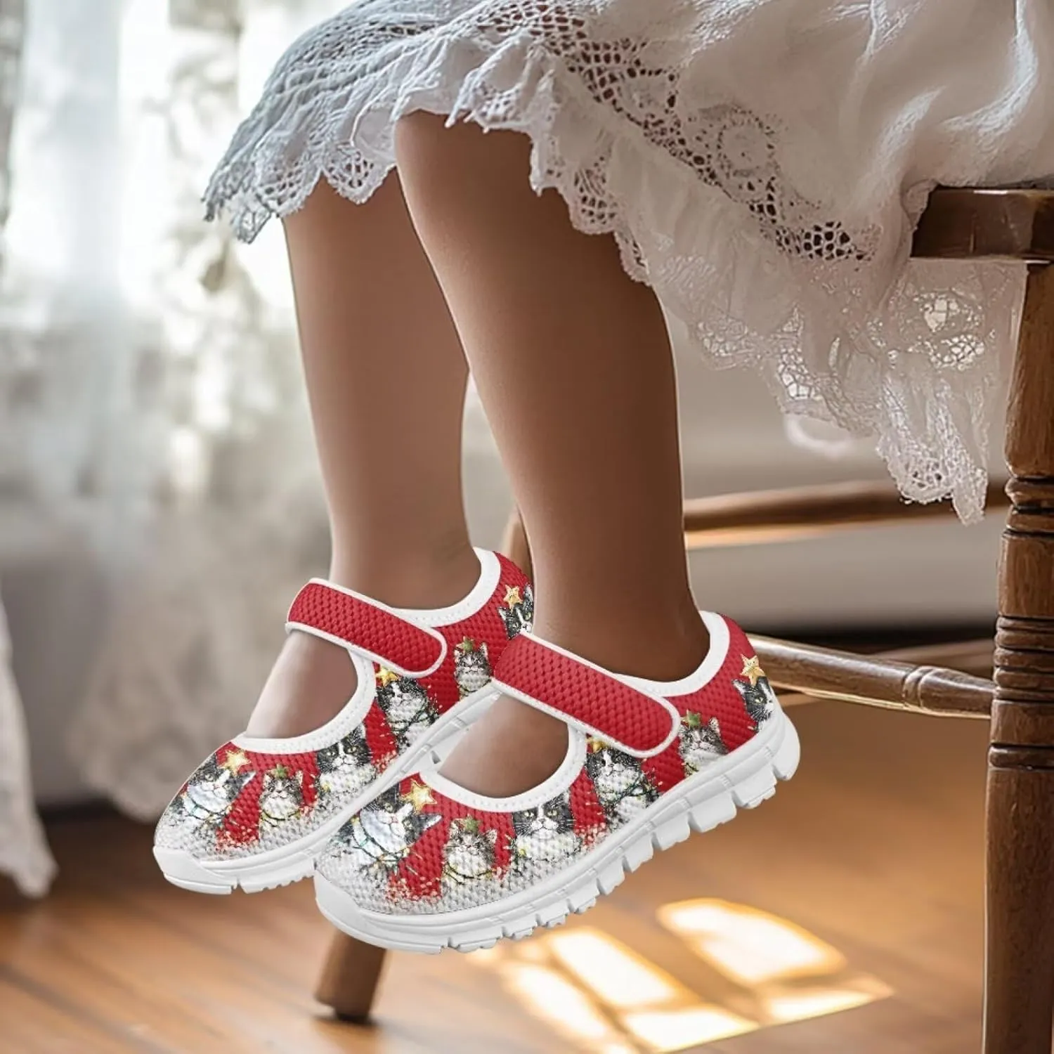 chaqlin Christmas Sneaker Mary Jane for Kids Slip On Casual Outdoor School Sports Shoes Lightweight Flat Walking Sneaker