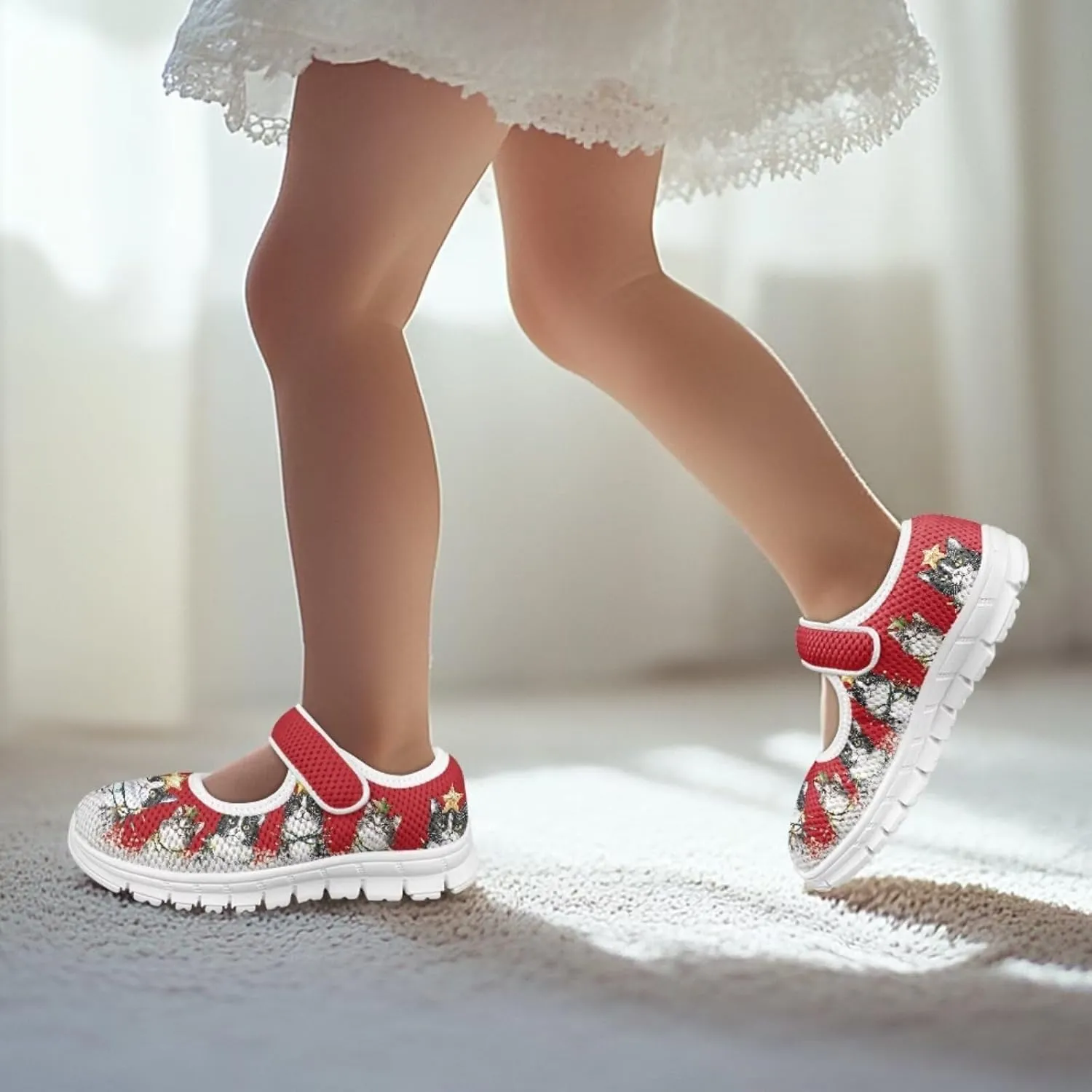 chaqlin Christmas Sneaker Mary Jane for Kids Slip On Casual Outdoor School Sports Shoes Lightweight Flat Walking Sneaker