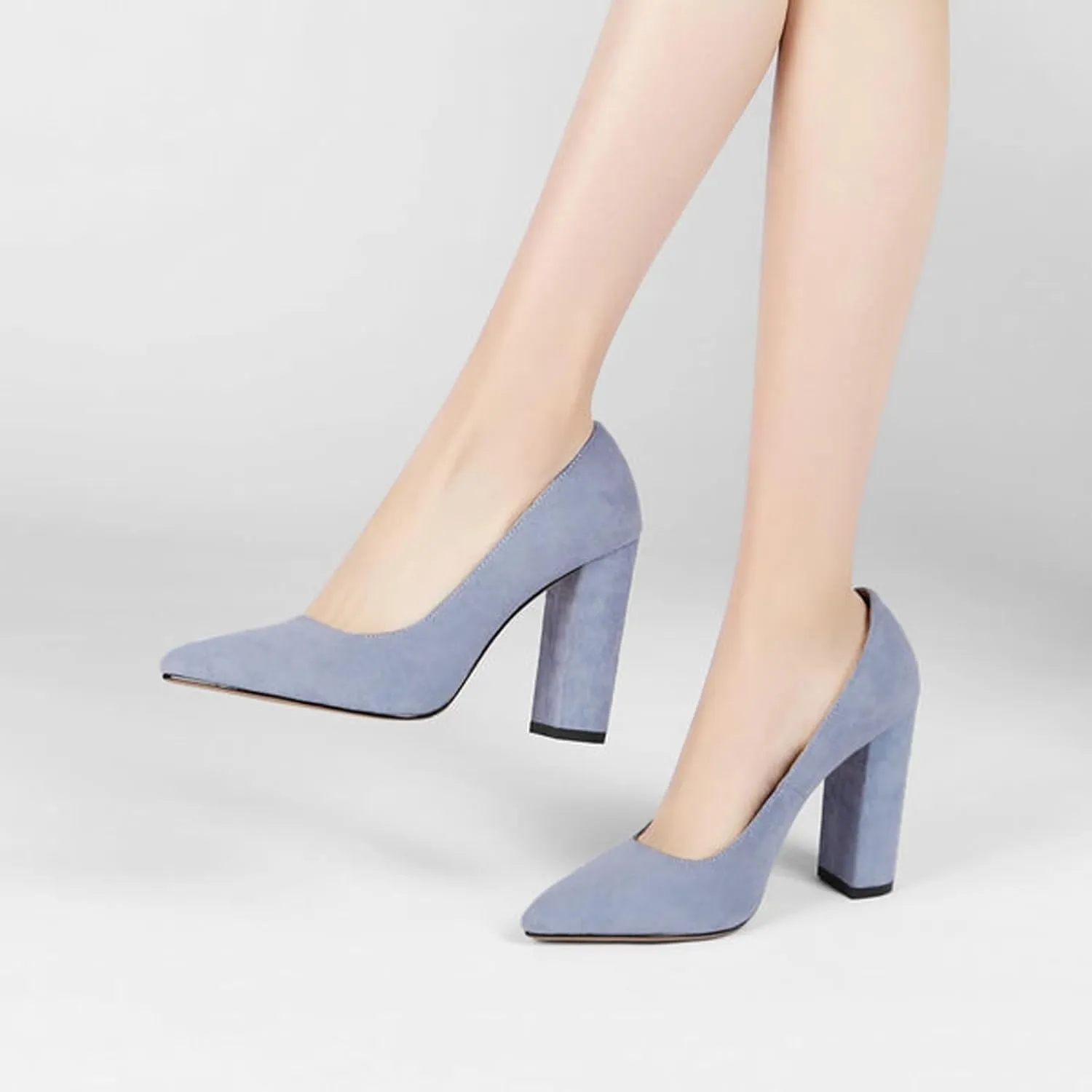 Chunky Heel Pumps for Women Pointed Closed Toe Slip On High Heel Formal Dressy Shoes Leather Suede Party Event Wedding Prom Office