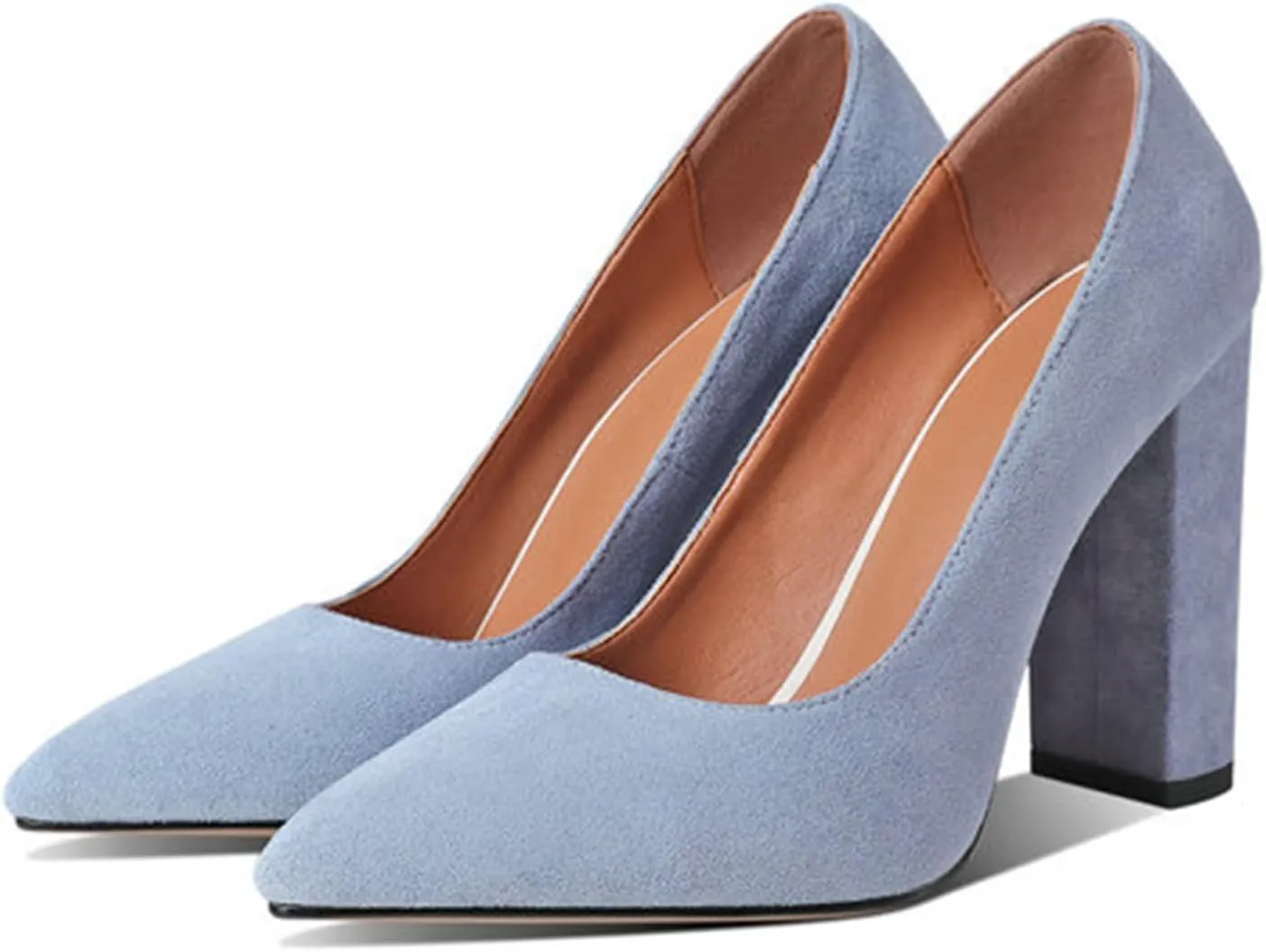 Chunky Heel Pumps for Women Pointed Closed Toe Slip On High Heel Formal Dressy Shoes Leather Suede Party Event Wedding Prom Office