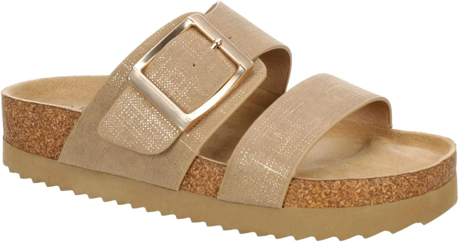 Clara - Women's Two Strap Platform Footbed Slide Sandals