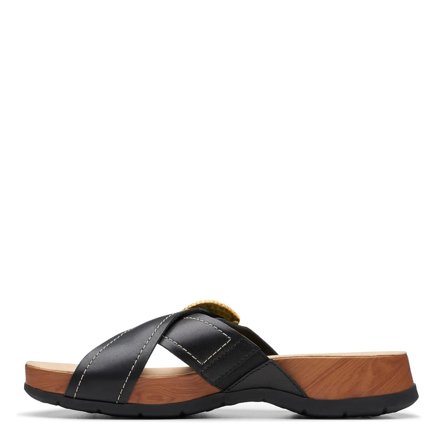 Clarks Women's Reileigh Bay Slide Sandal, Black Leather, 7.5