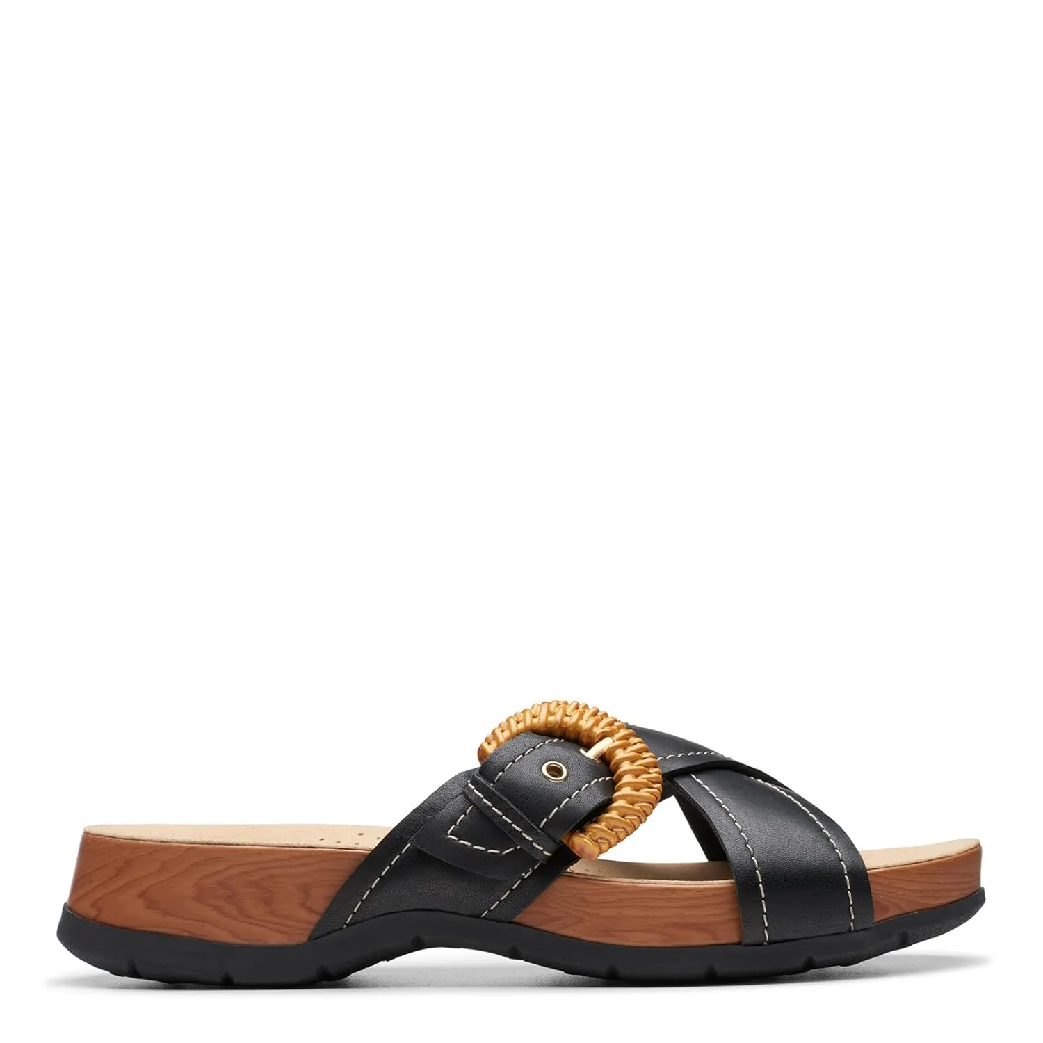 Clarks Women's Reileigh Bay Slide Sandal, Black Leather, 7.5