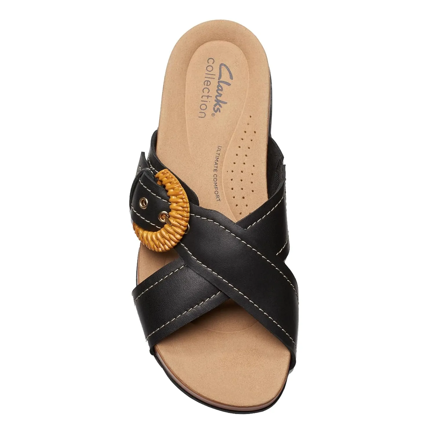 Clarks Women's Reileigh Bay Slide Sandal, Black Leather, 7.5