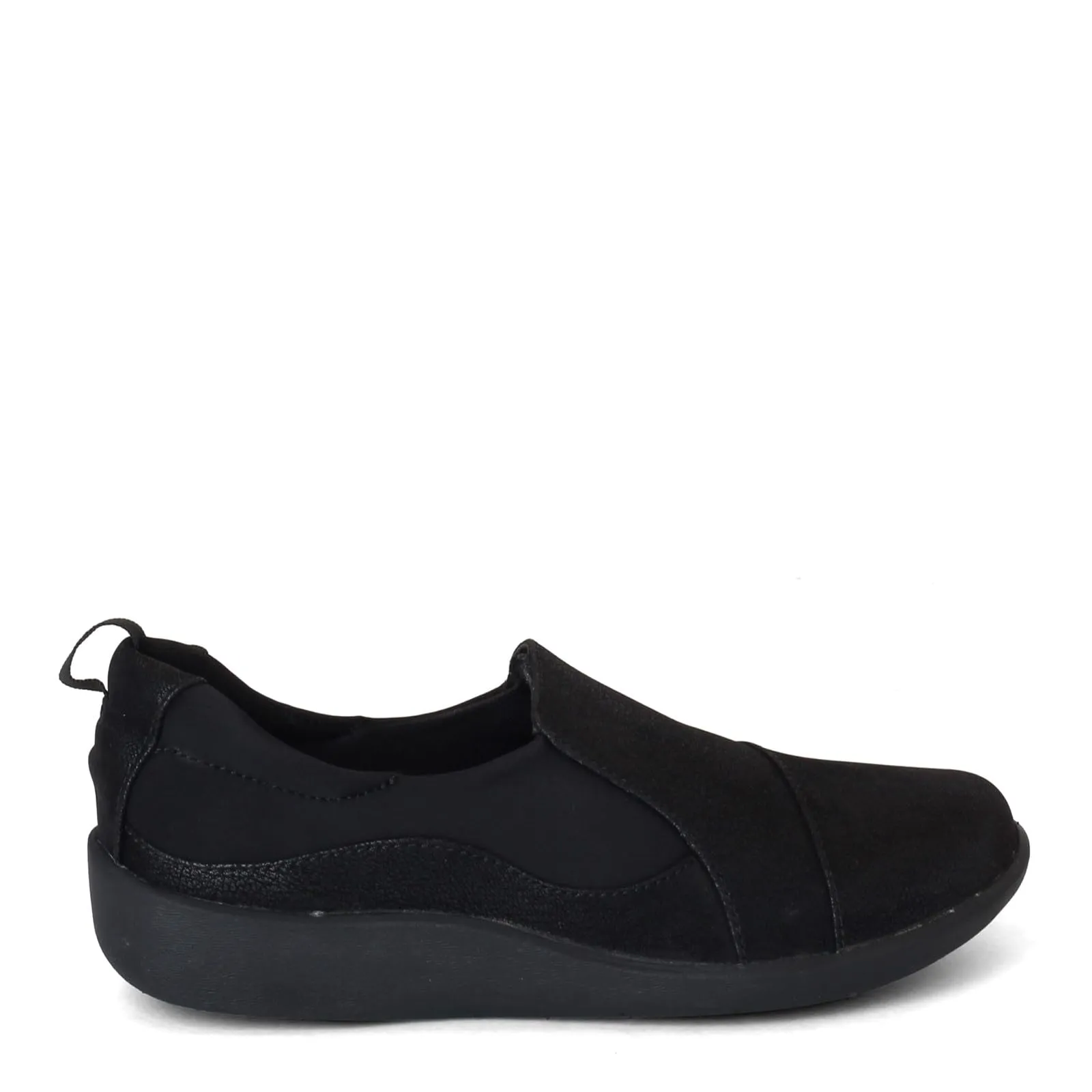Clarks womens Sillian Paz Slip On Loafer, Black Synthetic Nubuck, 7.5 Wide US