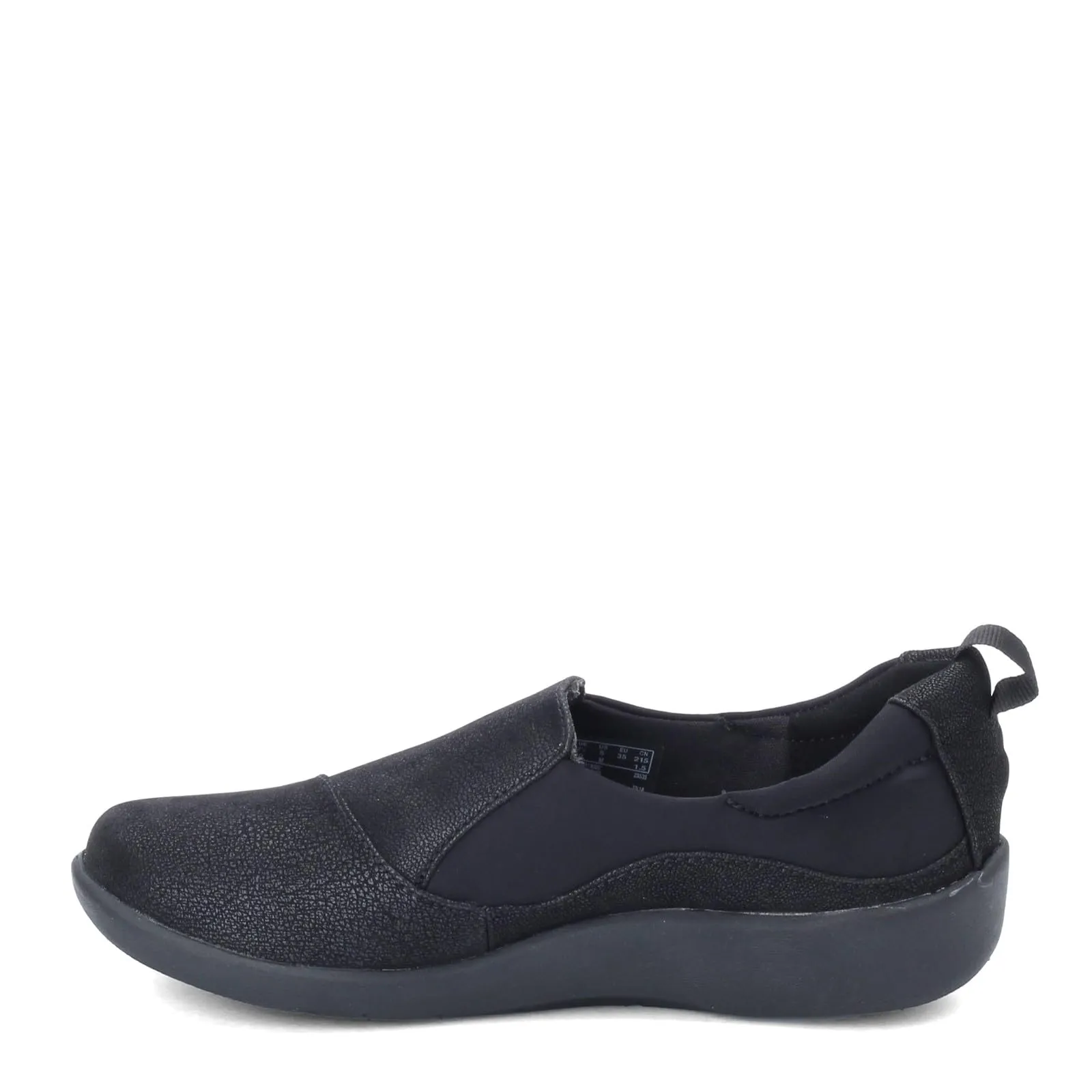 Clarks womens Sillian Paz Slip On Loafer, Black Synthetic Nubuck, 7.5 Wide US