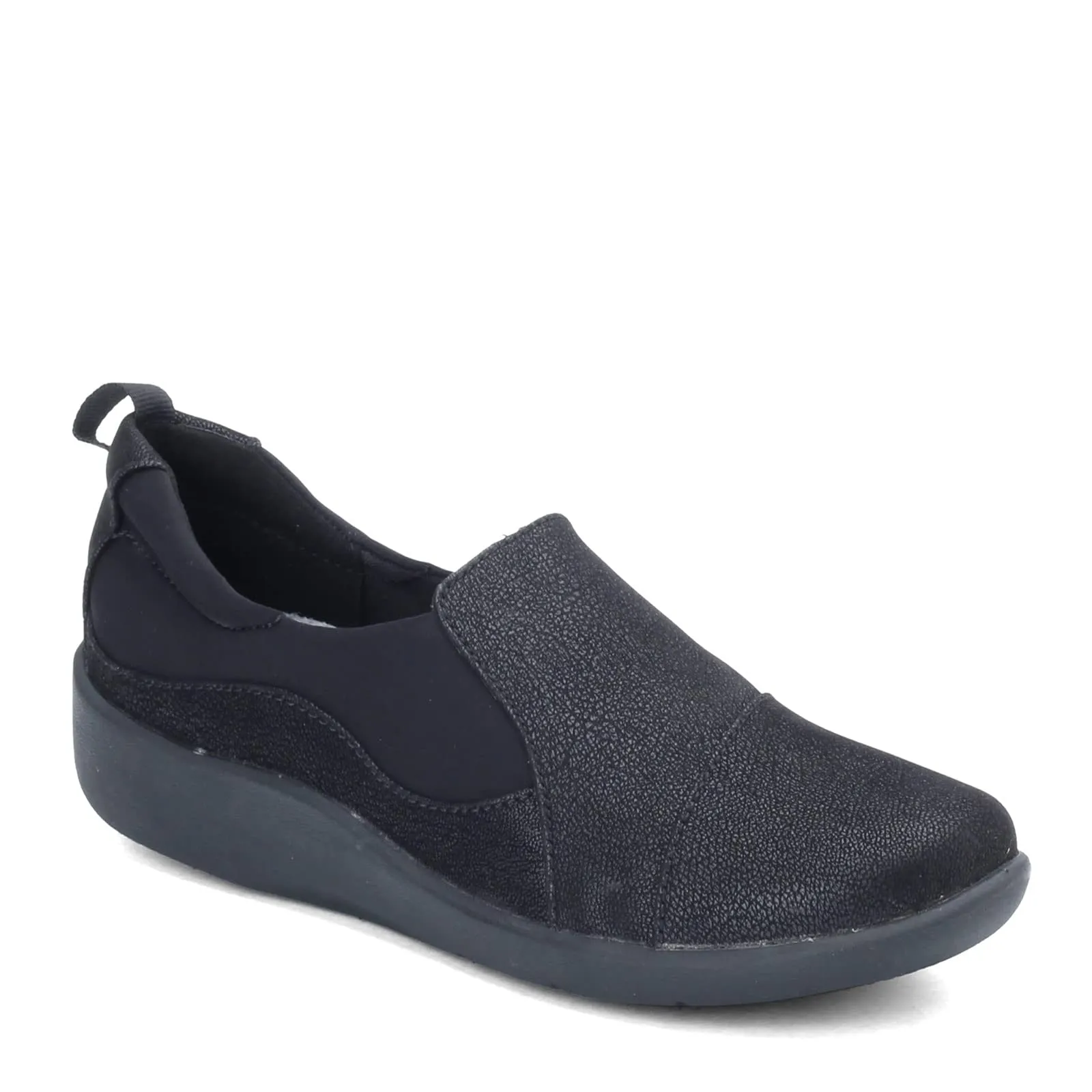Clarks womens Sillian Paz Slip On Loafer, Black Synthetic Nubuck, 7.5 Wide US