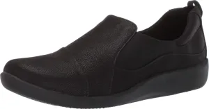 Clarks womens Sillian Paz Slip On Loafer, Black Synthetic Nubuck, 7.5 Wide US