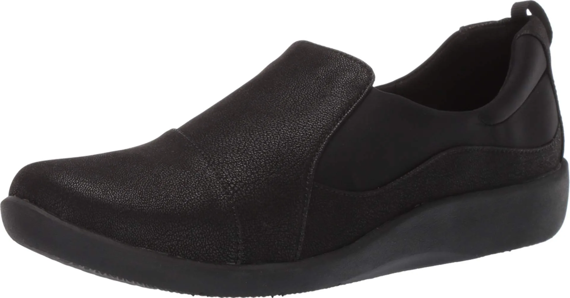 Clarks womens Sillian Paz Slip On Loafer, Black Synthetic Nubuck, 7.5 Wide US