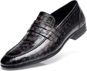 Classic Leather Dress Shoes for Mens, Fashion Crocodile Printed Casual Dress Shoe Loafer Slip On Shoes for Men