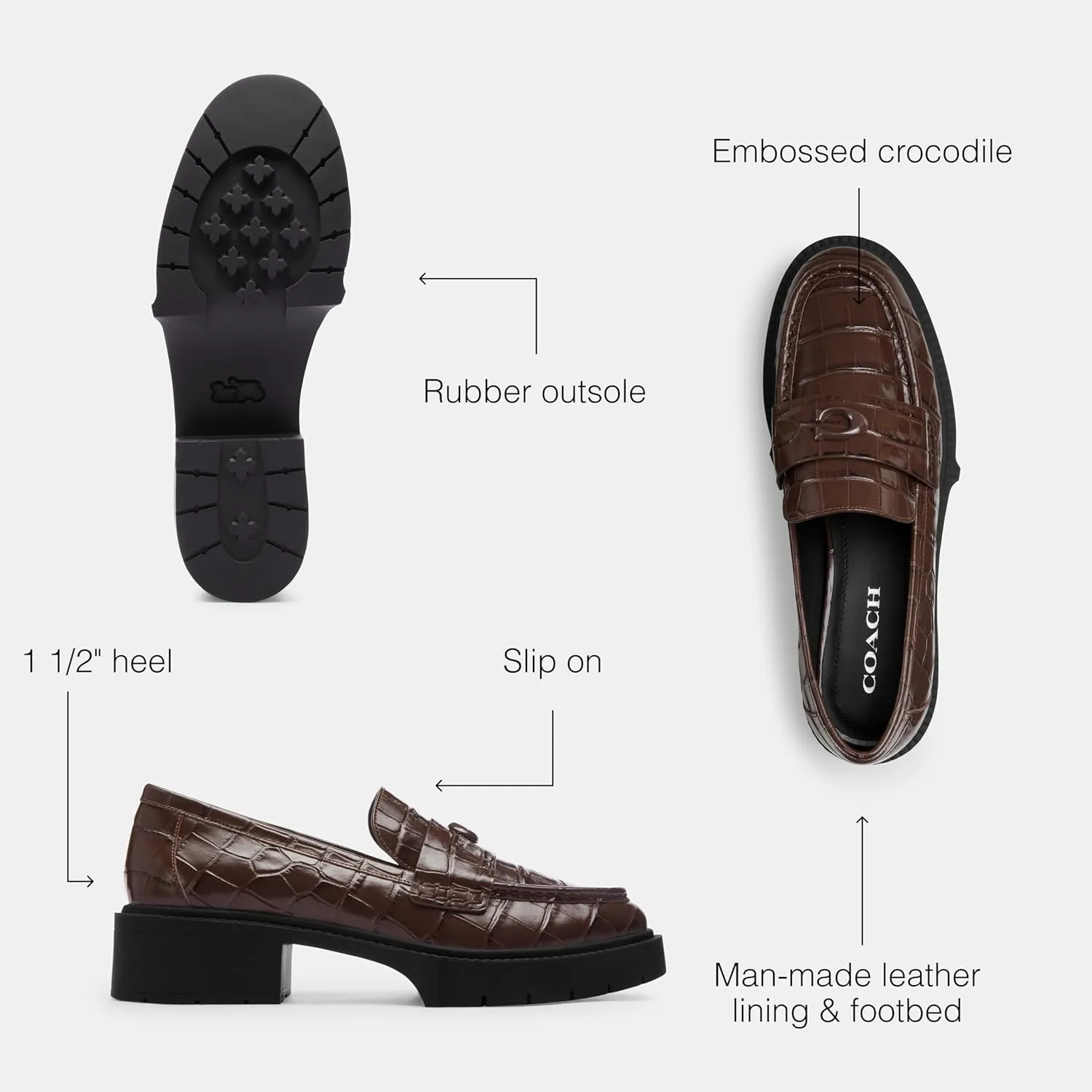 Coach Women's Leah Embossed Croc Loafer