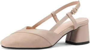 CoceMoce Classic Chunky Block Heel Pumps for Women 2 Inch Pointed Closed Toe Slingback Ankle Strap Dress Shoes with Buckle Prom Work Office Dating Church
