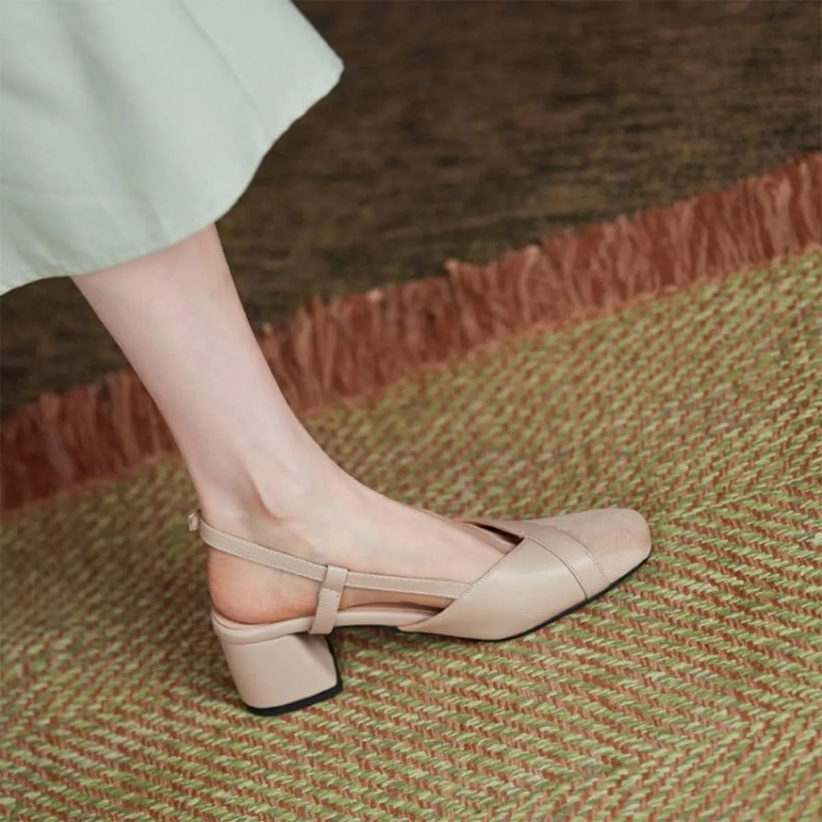 CoceMoce Classic Chunky Block Heel Pumps for Women 2 Inch Pointed Closed Toe Slingback Ankle Strap Dress Shoes with Buckle Prom Work Office Dating Church