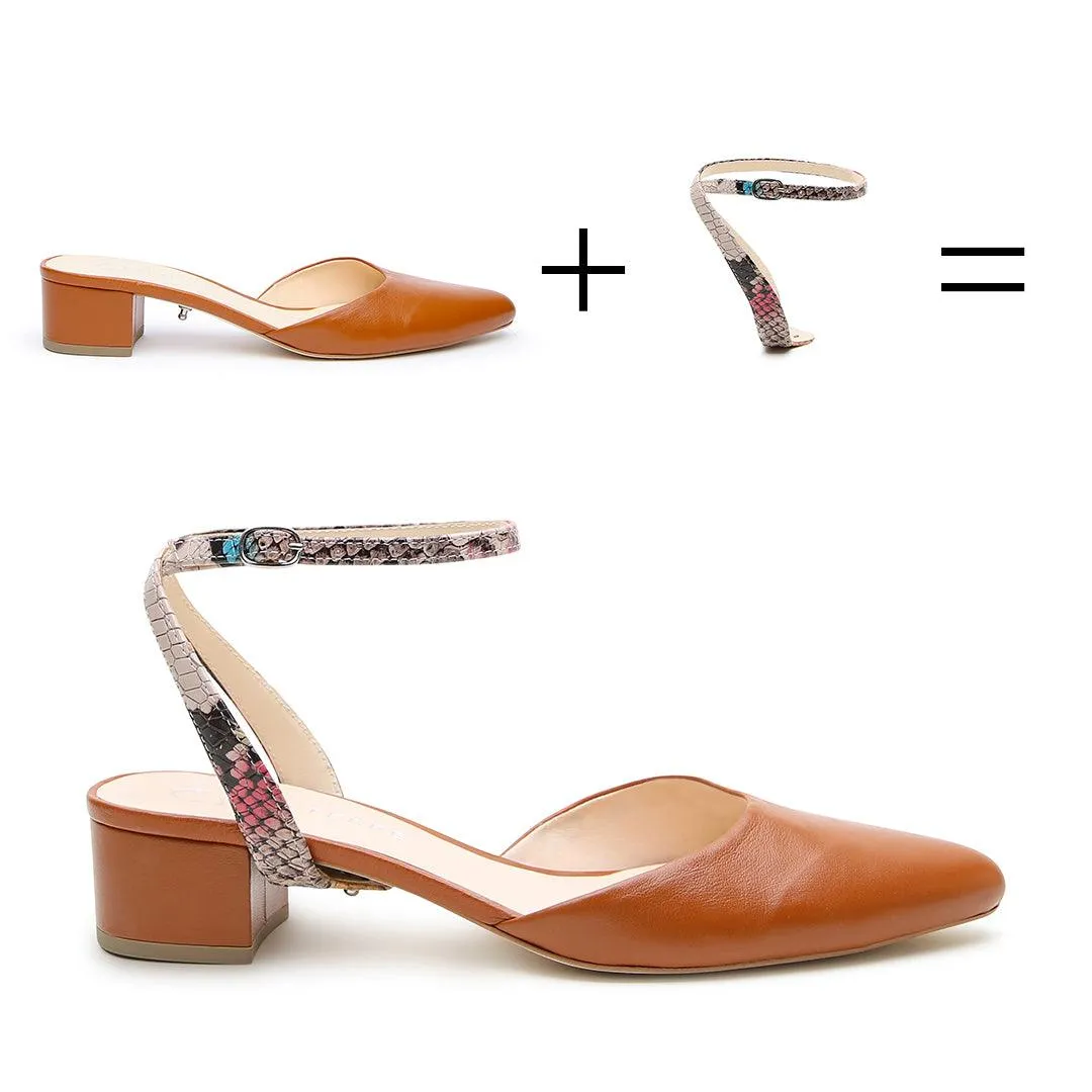 Cognac Slide   Painted Snake Marilyn Strap