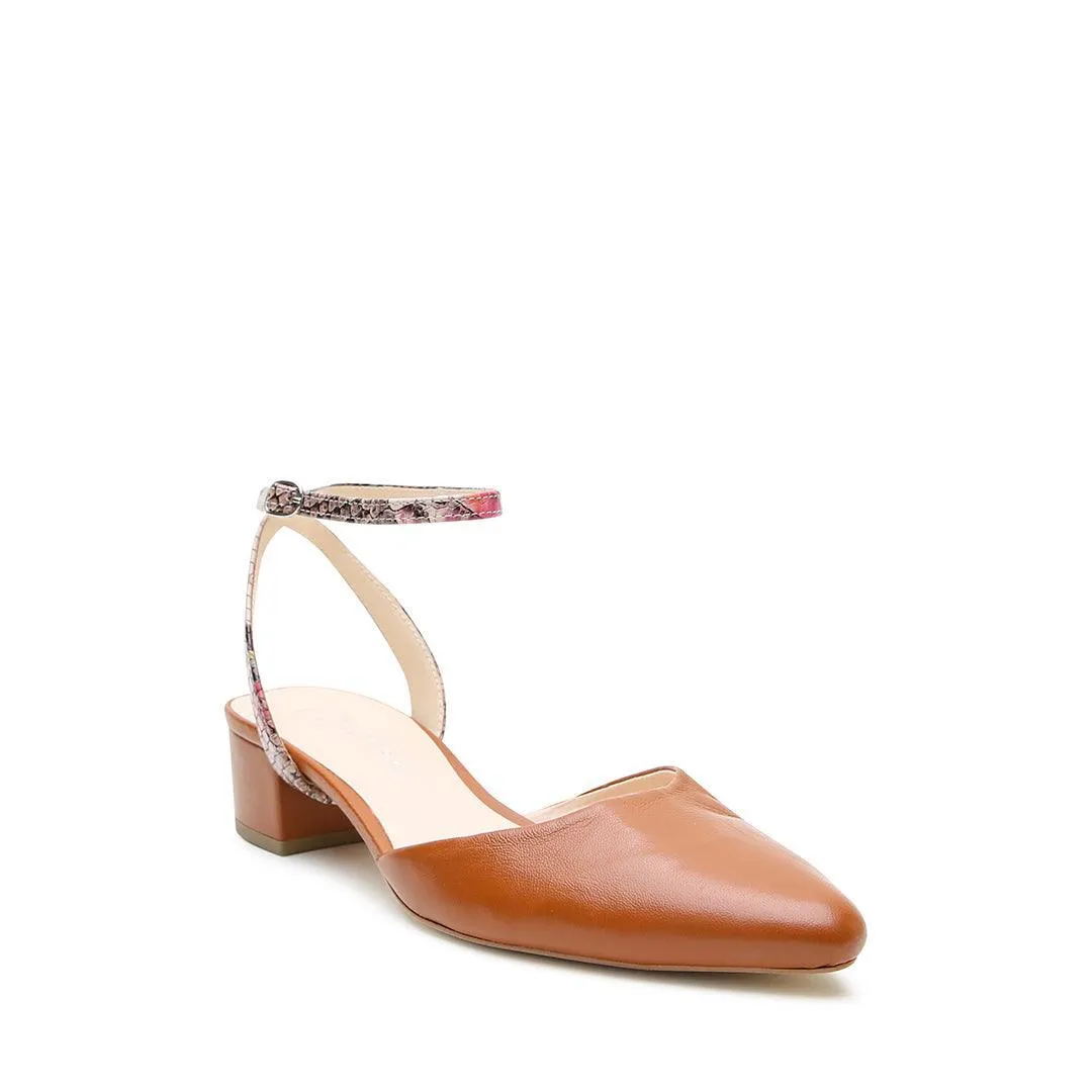 Cognac Slide   Painted Snake Marilyn Strap