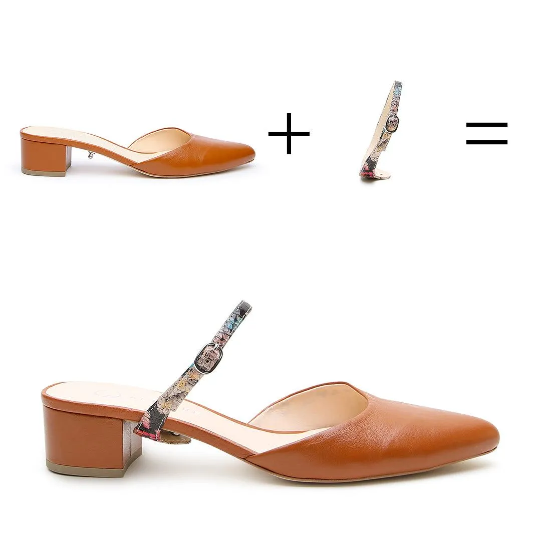 Cognac Slide   Painted Snake Twiggy Strap