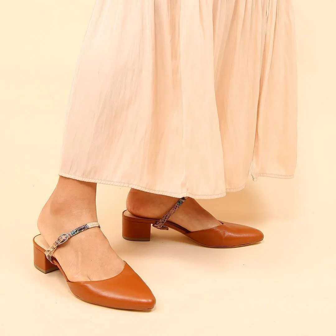 Cognac Slide   Painted Snake Twiggy Strap