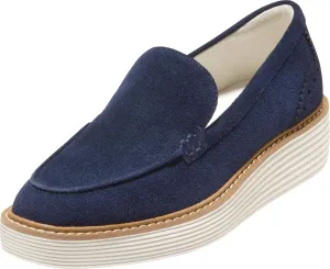 Cole Haan Women's Originalgrand Platform Venetian Loafers Flat, Midnight Moon Suede/Ivory, 7 Wide