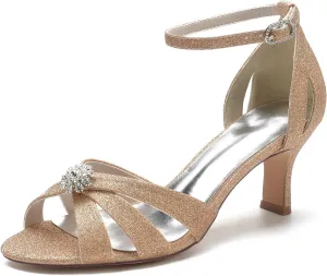 COMFASH Women's Kitten Heels Dress Court Shoes Bridal Wedding Party 2.56In Heel Pump Shoes Glitter Peep Toe Pump Heel Sandals