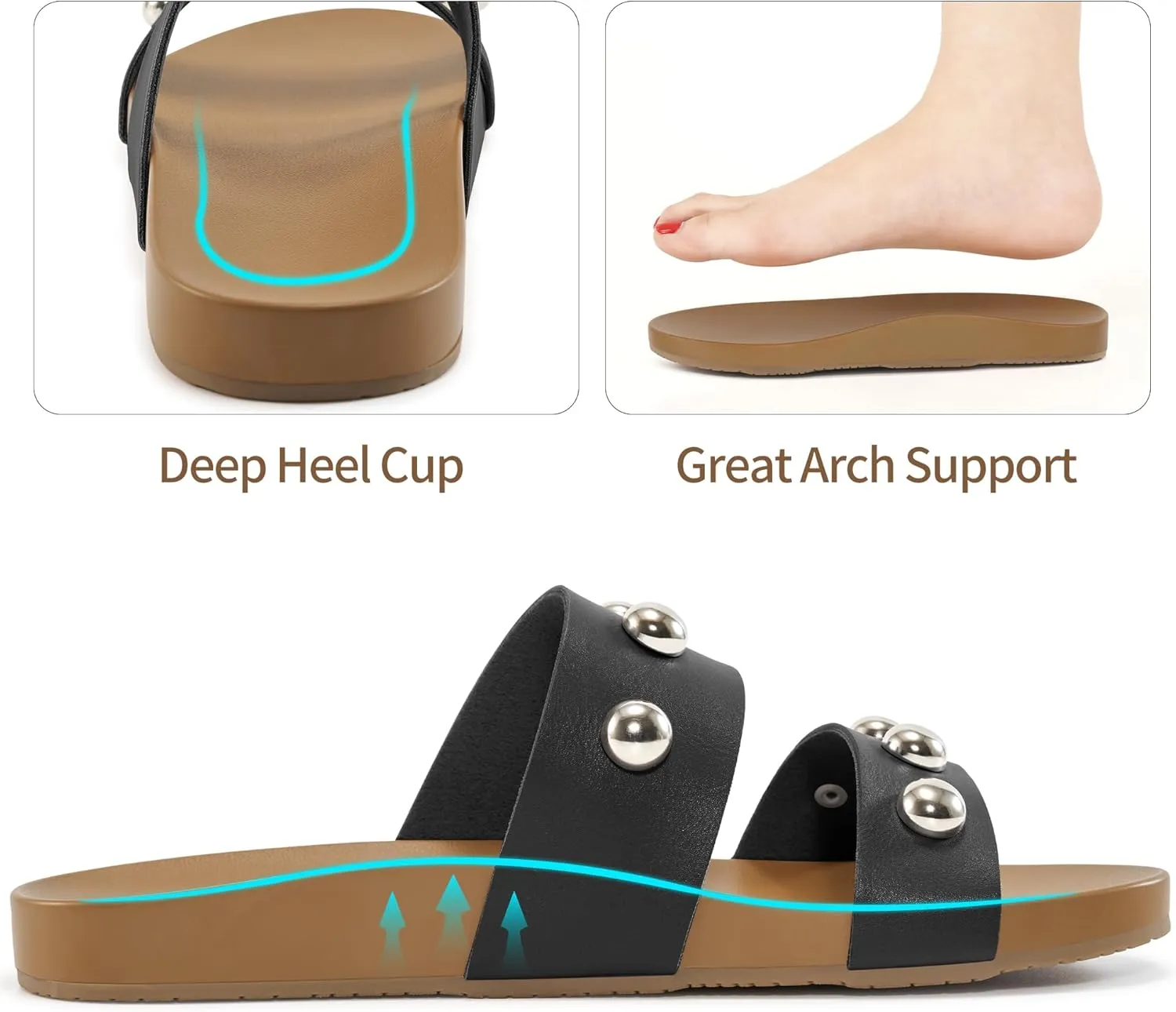 Comfort Sandals for Women Outdoors: Arch Support Open Toe Womens Sandals - Casual Slip On Beach Slides for Women