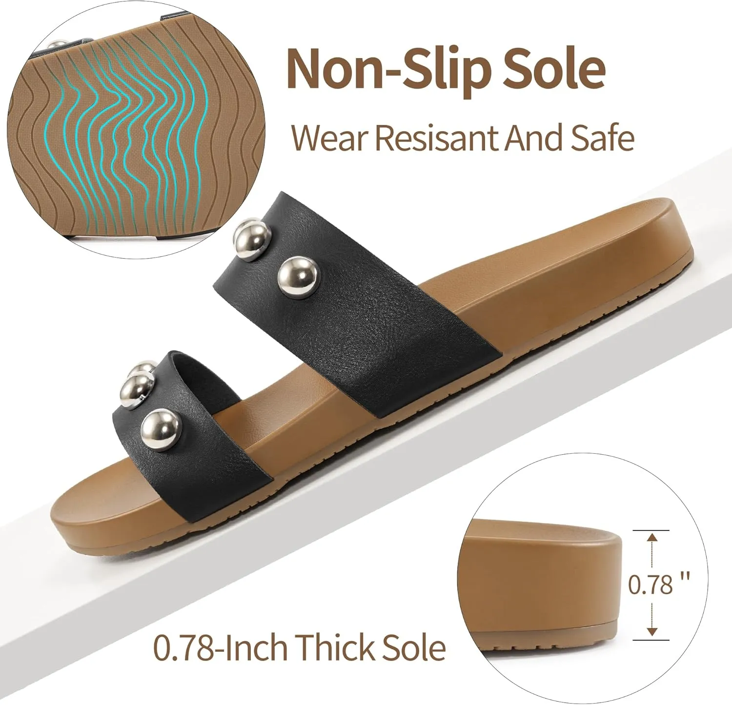 Comfort Sandals for Women Outdoors: Arch Support Open Toe Womens Sandals - Casual Slip On Beach Slides for Women